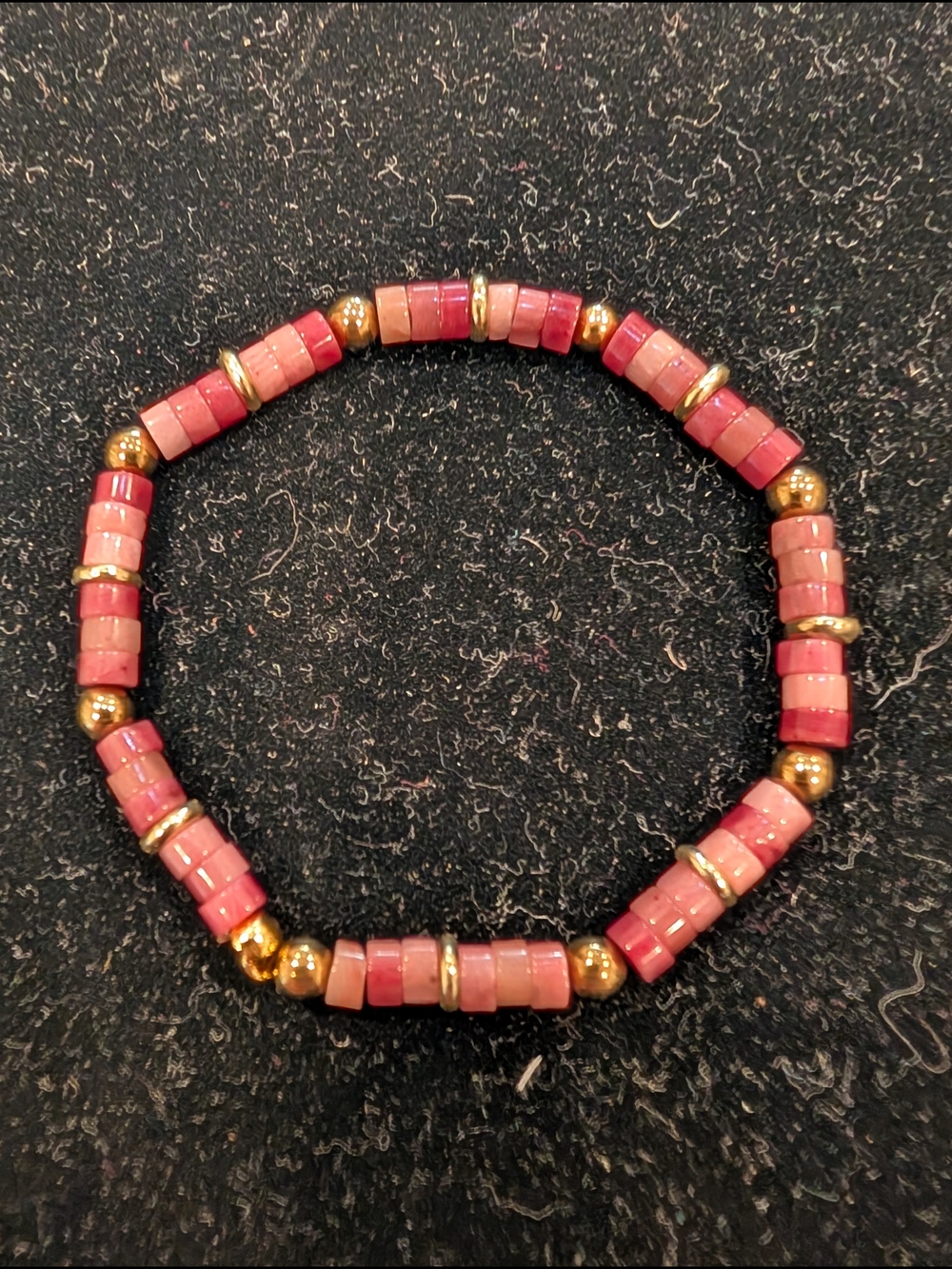 Petrified Rhodonite Bracelet, Pink Gemstone Stretch Bracelet, Boho Jewelry